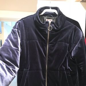 Dark blue velvet bomber jacket